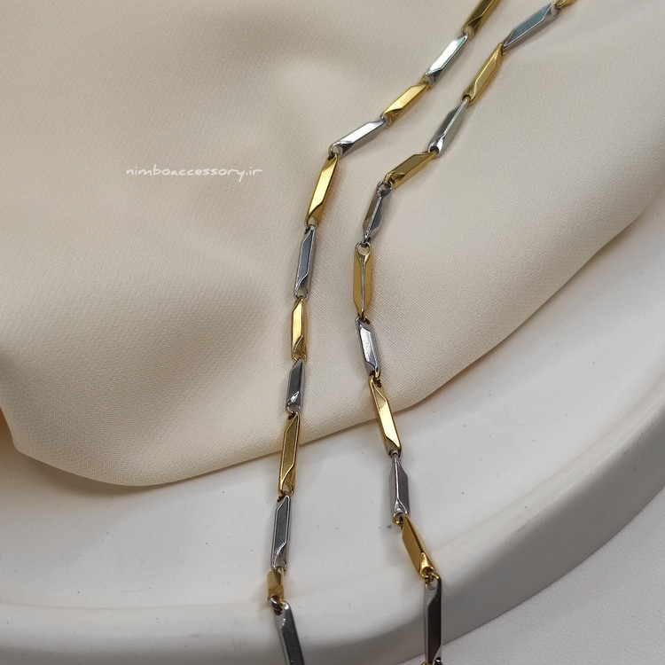 گردنبند مردانه استیل سفید طلایی