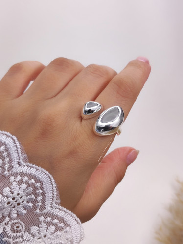انگشتر مینیمال دو گوی نقره ای