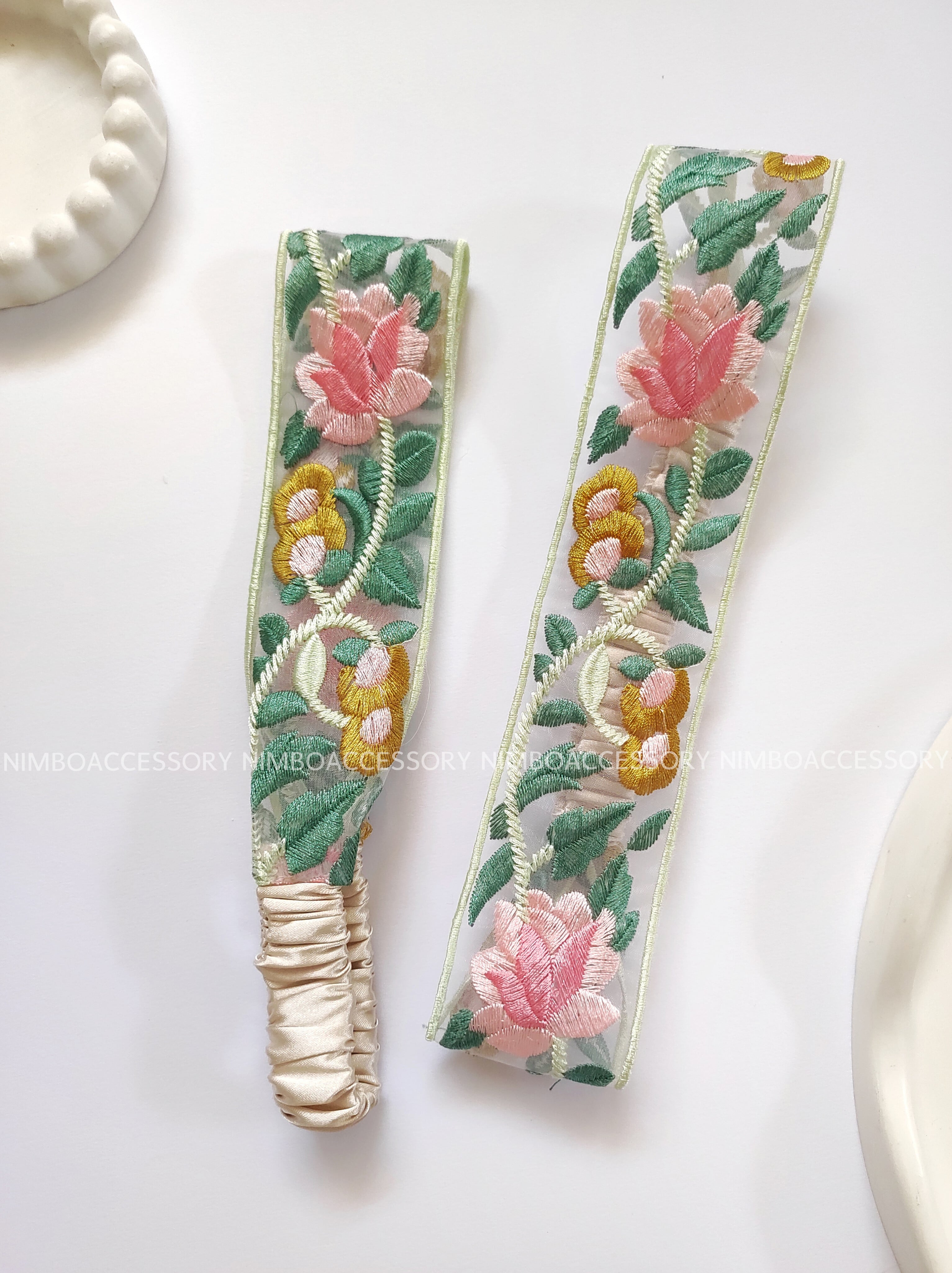 هدبند سوزن دوزی گیپور سبز