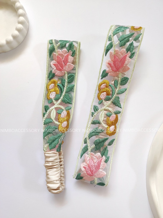 هدبند سوزن دوزی گیپور سبز